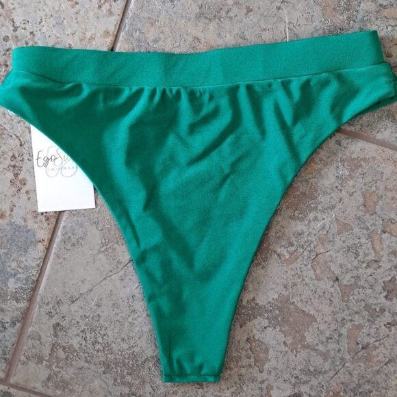 EcoSwim Size Large 2 Piece Green Bikini Set Hi Rise Bottom Sleeved Top w/Silver - Picture 4 of 15